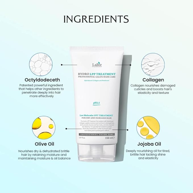 LA'DOR Hydro LPP Keratin Hair Treatment - Anti Frizz Conditioner Mask for Dry, Damaged, Color Treated, Gray Hair - Hydrolyzed Collagen (2. 5.07 Fl Oz)