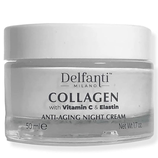 Delfanti-Milano • COLLAGEN with VITAMIN C & ELASTIN • Rejuvenating & Nourishing • Anti-Aging Night Cream • Face and Neck Moisturizer • Made in Italy