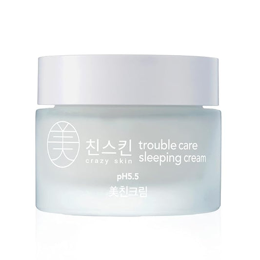 CRAZY SKIN Skin Repair Trouble Care Overnight Sleeping Face Mask 1.76oz | Overnight Facial Cream | Moisturizer for Acne-Prone Skin | Pore Minimizer Cream Mask with Eggplant Extract, Salicylic acid
