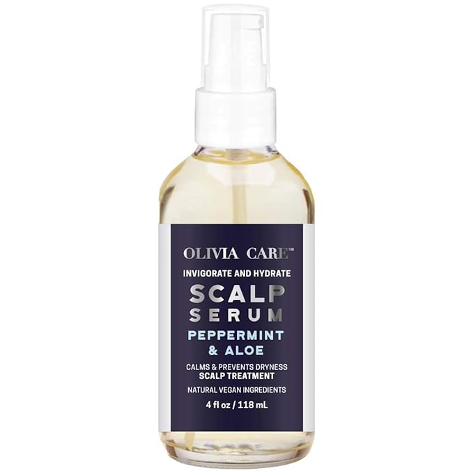 Peppermint & Aloe Hair Scalp Serum by Olivia Care - Natural & Vegan Ingredients - Invigorate, Soothe, Calm, Hydrating Scalp Treatment - Prevent Dryness - 4 FL OZ