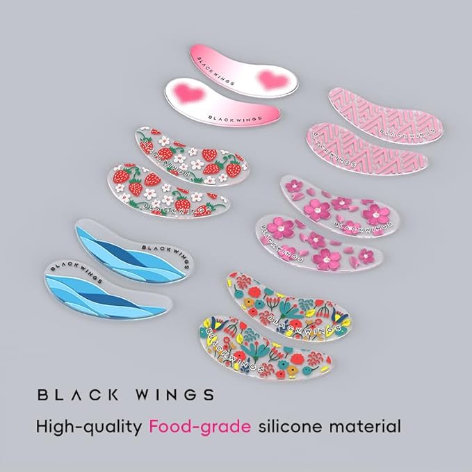 Black Wings 6 Pairs Silicone Eye Patches with Self-Adhesive Design - Cute Bear & Rabbit Inspired Eye Care Patches (cherry blossom 6 pairs)