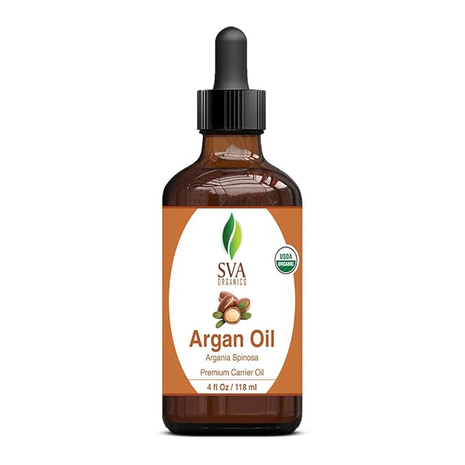 SVA Argan Oil Organic - 4 Fl Oz – 100% Natural Cold Pressed Organic Argan Oil - for Face, Skin Care, Hair Care, Scalp Massage & Body Massage – Carrier Oil with Dropper