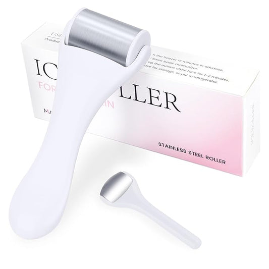 MAANGE Ice Roller For Face & Eye Roller for Puffiness,Stainless Steel Facial Roller Ice Face Roller Mini Roller Set (white 2 pcs)