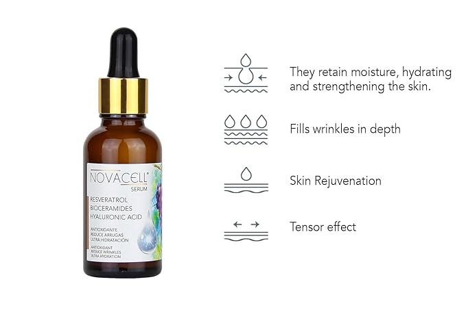 Grape Seed Facial Serum with Resveratrol, Bioceramides and Hyaluronic Acid - Favors Elasticity & Firmness, Intensively Fills Wrinkles - 30 ml