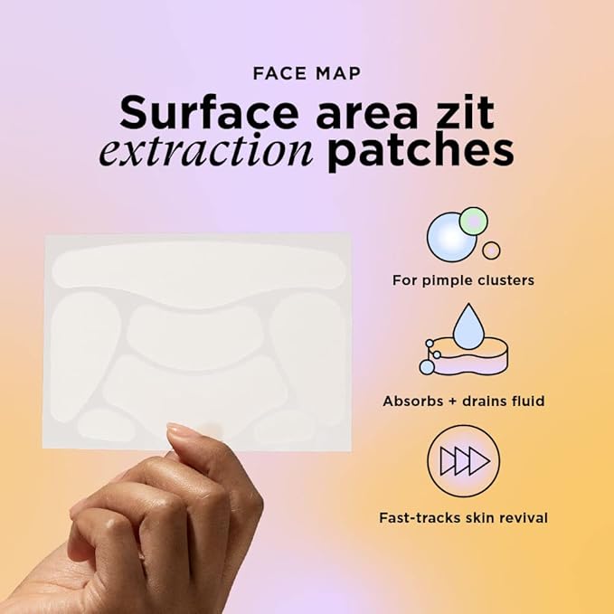 ZitSticka Hydrocolloid Surface Area Pimple Patches for Face - Clarifying Pore & Blemish for Large Zit T-Zone Coverage - Zit Sticker Absorbs Oil, Unclogs Pores, & Targets Clusters (FACE MAP 2PC)