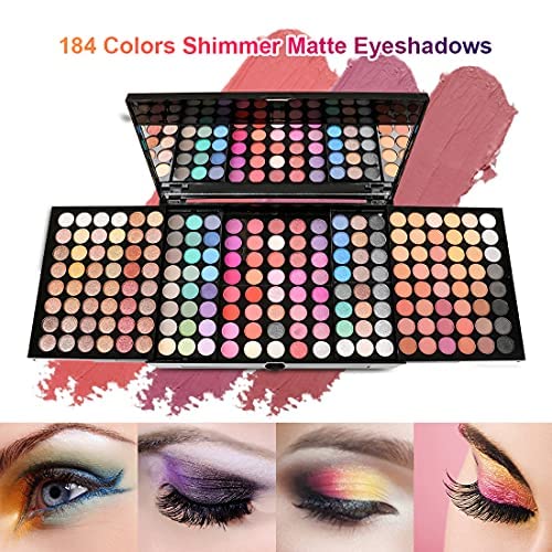 194 Colors Pink Cosmetic Make up Palette Set Kit with Eyeshadow Blusher Eyebrow Powder Face Concealer,All-in-One High Pigment Powder Pallet Kit with Mirror, Applicators