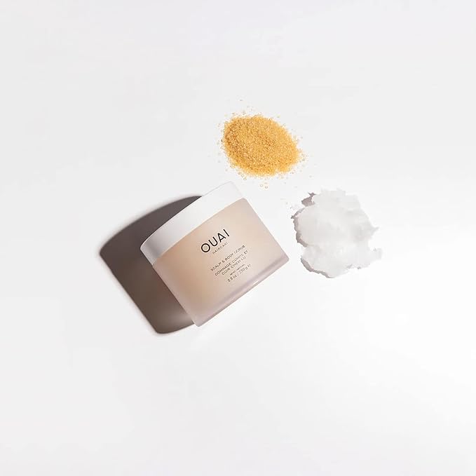 OUAI Scalp & Body Scrub, Melrose Place - Exfoliating Body Scrub with Sugar & Coconut Oil Blend for Smooth, Moisturized Skin - Gentle Scalp Scrub for Removing Product Build Up (8.8 Oz)