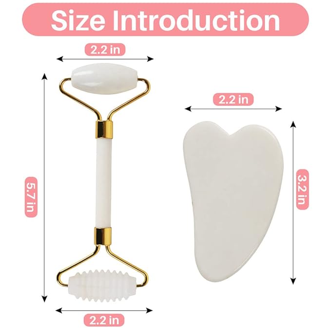 Jade Roller for Face and Gua Sha Set Face Roller,Facial Beauty Roller Skin Care Tools Massager for Face, Eyes,Forehead Neck, Body Muscle， Relaxing and Relieve Fine Lines and Wrinkles