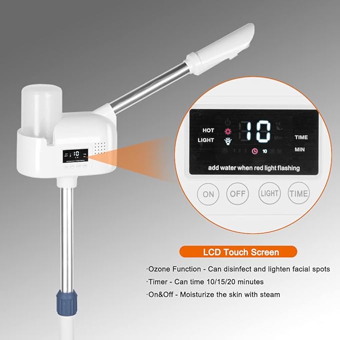 Upgrade Professional LCD Facial Steamer with Hot Mist, Esthetician Steamer for Salon Spa & Home, Stand Facial Steamer On Wheels, 33.8oz Large Upper Inlet Cup & 50s Fast Heating