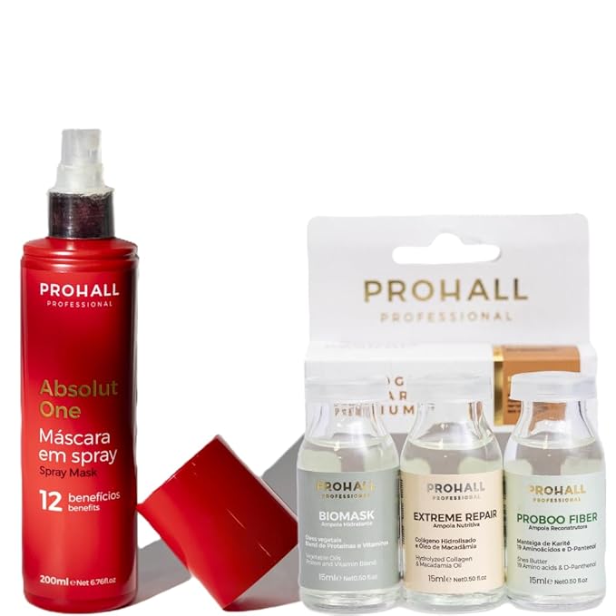 Deep Conditioning Hair Mask for Damaged Hair TreatmentProhall Biomask Proboo Fiber & Extreme Repair Brazilian Ampoules Kit-Hair Mask Protein Treatment with Absolut One Hair Heat Protectant Spray
