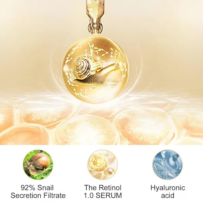 The LANEMY Retinol Serum & Snail Mucin Cream Skin Care Set, Daily Glow & Brighten, Fine Lines & Crow's Feet Treatment, Day and Night Care