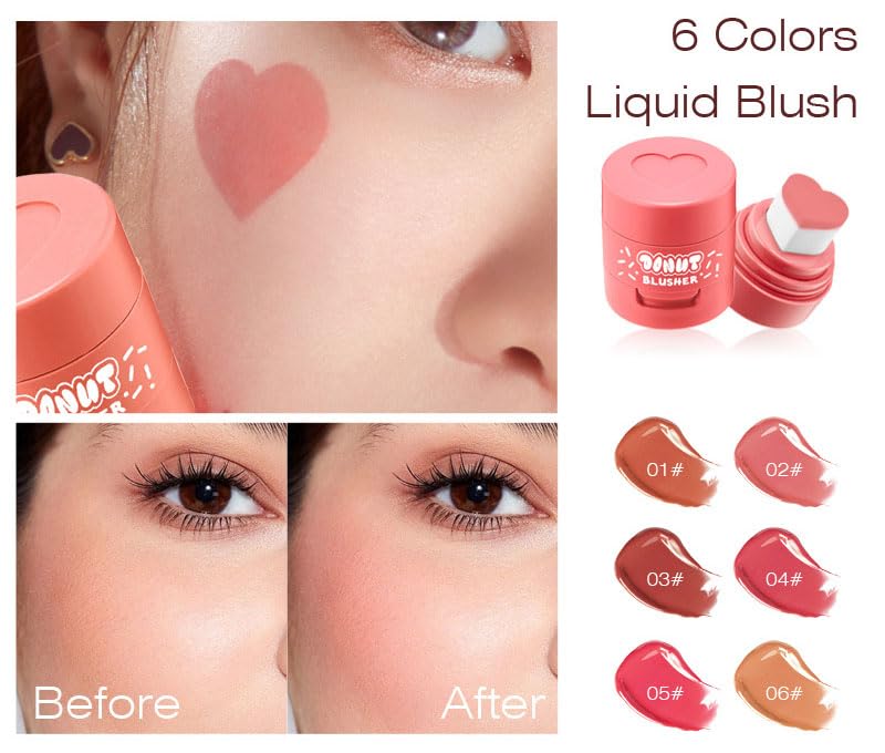Stamp Liquid Blush Stamp Blush with Heart Shaped Applicator Natural Long Lasting Blush, Light and Airy Makeup for Women (4)