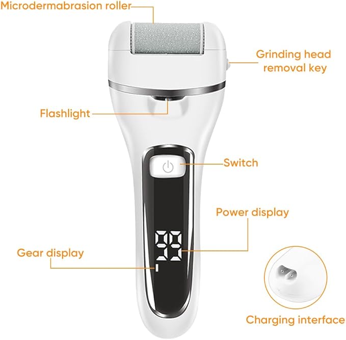 Premium Electric Foot Callus Remover Kit - 18 Piece Electric Foot Filer and Callous Remover Tool for Pedicure - Luxurious White