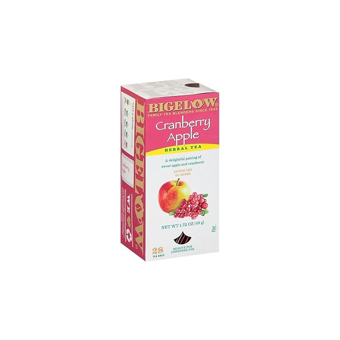 Bigelow Cranberry Apple Herbal Tea Bags 28-Count Box (Pack of 1) Cranberry Apple Hibiscus Flavored Herbal Tea Bags All Natural Non-GMO