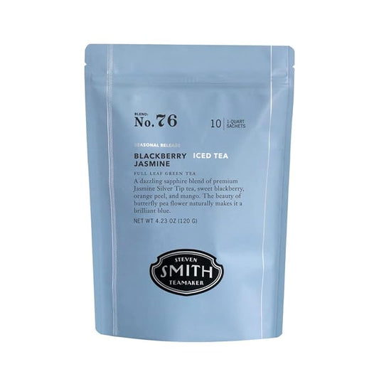 Smith Teamaker Blackberry Jasmine Iced Tea No. 76 Refreshing, Caffeinated, Sustainably Grown Organic Full Leaf Green Iced Tea, 10 Count, 1 Quart Sachets