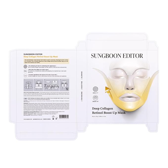 SUNBOON EDITOR Deep Collagen Retinol Tension Boost Up Mask | Retinol, Volufiline, Lifted Skin, Skin Firmness, Boosted Volume for Sagging skin, Double Chin Reducer, V Line Lifting Mask, 25g x 4ea