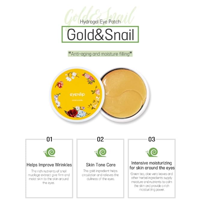 Gold & Snail Hydrogel Eye Patches – Moisturizing Under Eye Mask for Puffy Eyes, Fine Lines, and Dark Circles – Korean Skincare (60 Patches)