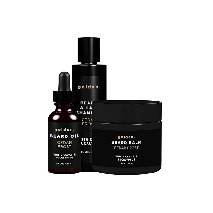 Golden Grooming Co. Everyday Beard Bundle – Complete Beard Care Set | Includes Beard Oil, Balm & Shampoo (Regular, Cedar Frost)