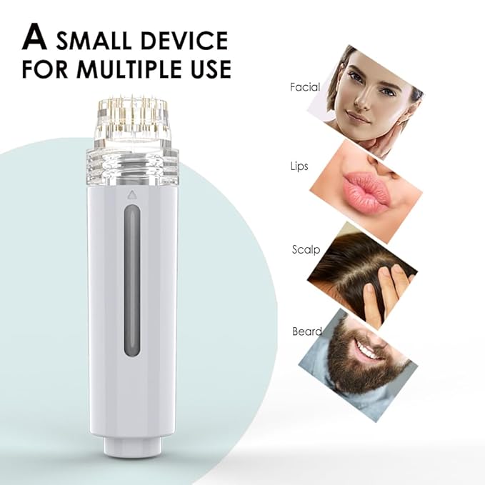 AQUA STAMP 2-in-1 Titanium Derma Stamp | 0.25mm Gold Micro Needles | Manual Microneedling Tool for Face Lips Scalp Care | Portable Serum Applicator with Storage Tube