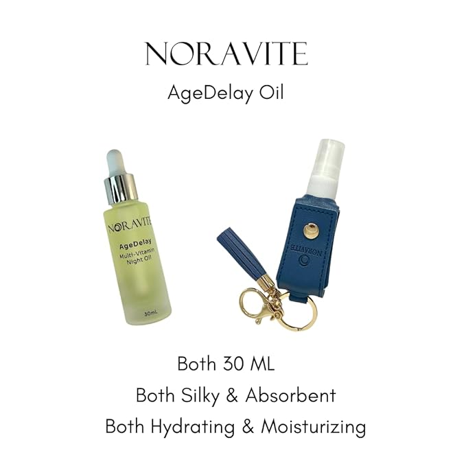 NORAVITE AgeDelay Multi-Vitamin Oil Keychain - Intensive Skin Tightening Oil & Moisturizer - Nourishes Protects & Rejuvenates - Antioxidant Serum w/Vitamin E, Omega 3,6,9 & Seaweed - 30ml