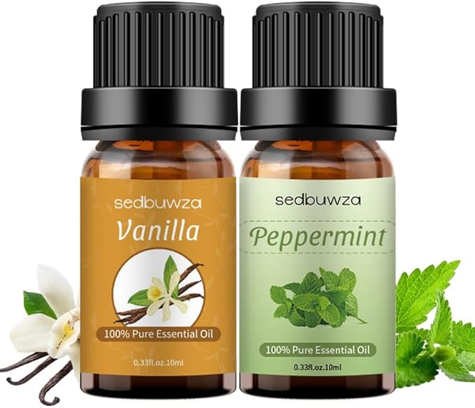 Sedbuwza Vanilla Peppermint Essential Oil Set, Vanilla Fragrance Oil Peppermint Scent Oil Set for Diffuser, Aromatherapy, Massage, Soap, Candle Making 2 x 10 ml