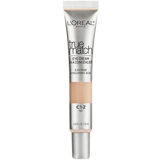 L'Oreal Paris True Match Eye Cream in a Concealer, 0.5% hyaluronic acid, Fair C1-2, 0.4 fl. oz.