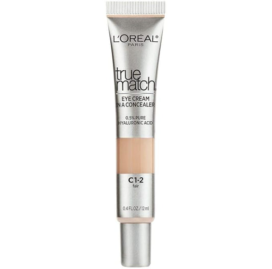 L'Oreal Paris True Match Eye Cream in a Concealer, 0.5% hyaluronic acid, Fair C1-2, 0.4 fl. oz.