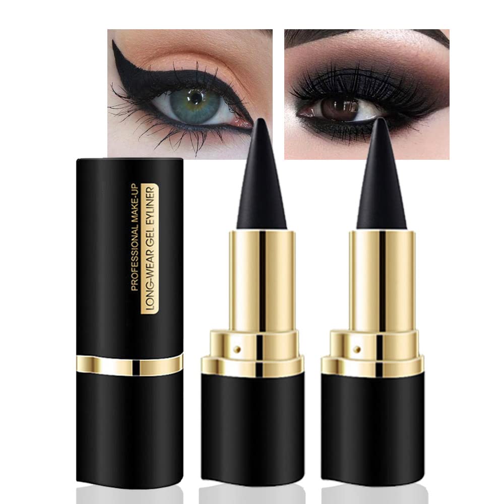 Kaely 2Pcs Gel Eyeliner Pencil, Natural Black Eyeliner Cream for Older Women, Liquid Eye Liner Waterproof Smudge Proof, Smoky Eyeshadow Palette Halloween Makeup, delineador de ojos contra el agua