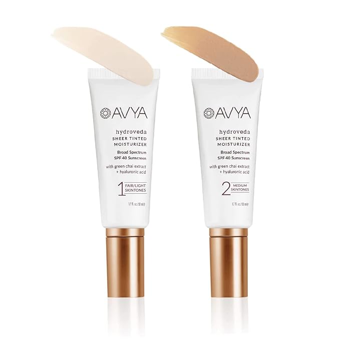 AVYA SPF 40 Sheer Tinted Moisturizer with Hyaluronic Acid & Green Chai – Advanced Ayurvedic Skincare Treatment for Balanced and Brighter Skin/Fair & Light Skintones Shade #1 (1.7oz/50ml)