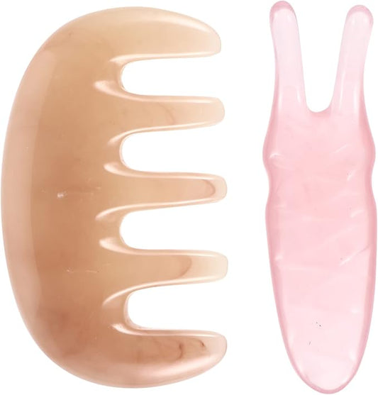 Healifty Resin Massage Comb 2Pcs - Guasha Scalp Comb, Handheld Gua Sha Scraping Massage Tool for Head Caring, Relax (Pink)