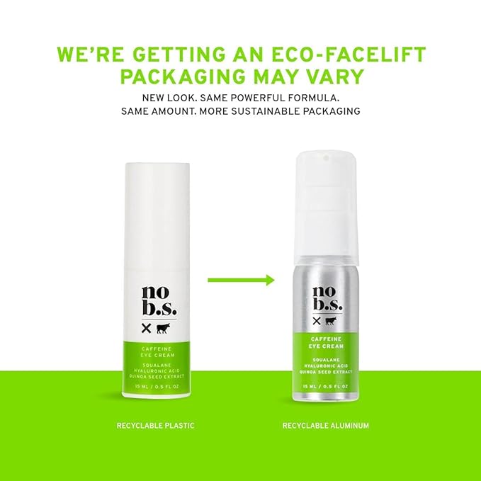 No Bad Stuff - Caffeine Eye Cream with Pure Hyaluronic Acid & Plant Based Squalane Oil, Under Eye Cream for Dark Circles & Puffiness, Gluten Free, Vegan, Travel Size, 0.5 FL Oz