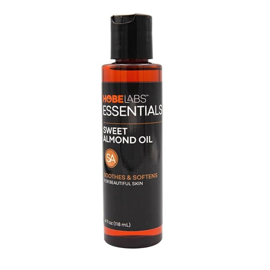 Hobe Labs Sweet Almond Oil, 4 oz - Skin Soothing Properties, Effective Emollient, Improves Skin Health, Fights Puffiness and Dark Circles, Non-Greasy Formula
