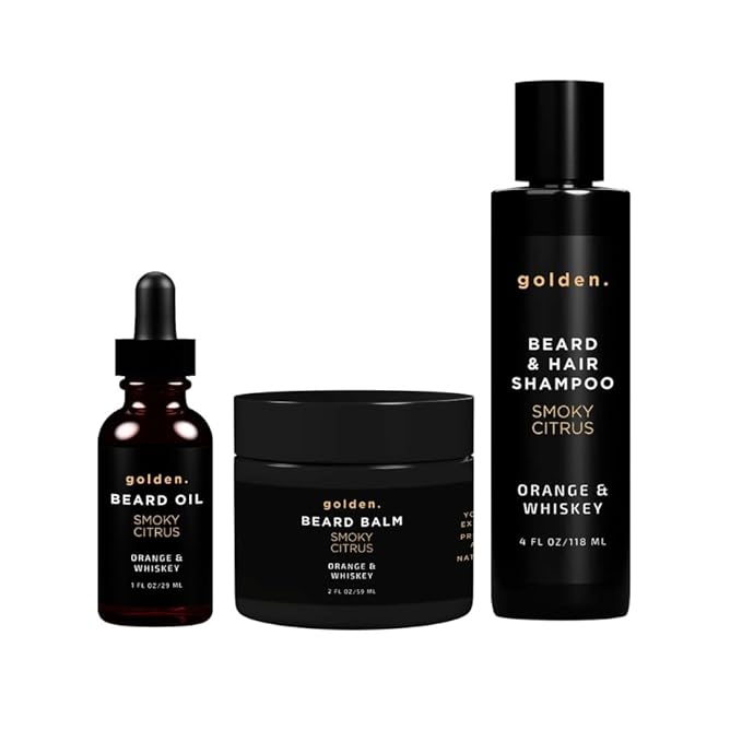 Golden Grooming Co. Everyday Beard Bundle – Complete Beard Care Set | Includes Beard Oil, Balm & Shampoo (Regular, Smoky Citrus - Limited Edition)
