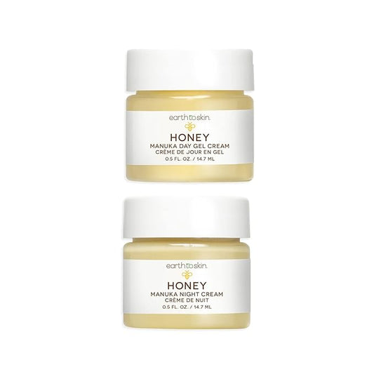 Earth To Skin Honey Manuka Mini Duo Set Day Gel Cream (0.5 Fl Oz) and Night Cream (0.5 Fl Oz) with Hyaluronic Acid & Vitamin E, All-Day & Night Hydration for Face and Neck (2 Pack)
