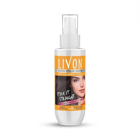 Livon Hair Serum for Men & Women | Frizz-free & shinier hair | Sulphate & Paraben free| For All Hair Types | Lightweight & Non Greasy | For Hair Straightening | 5X Less Hair Breakage | 3.3 Fl.oz.