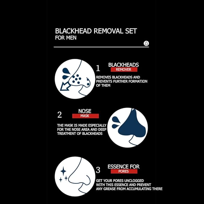 VENZEN Men's Cool Blackhead Removal Essence Nose Mask Pores Cleansing Water Kit 3pcs Set