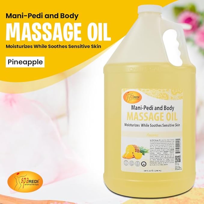 SPA REDI - Massage Oil, Pineapple, 128 Oz - Professional Pedicure, Manicure, Full Body Massage Therapy, Made with Almond Oil, Cotton Seed Oil, Sunflower Oil, Avocado Oil, Essential Oils, Vitamin E