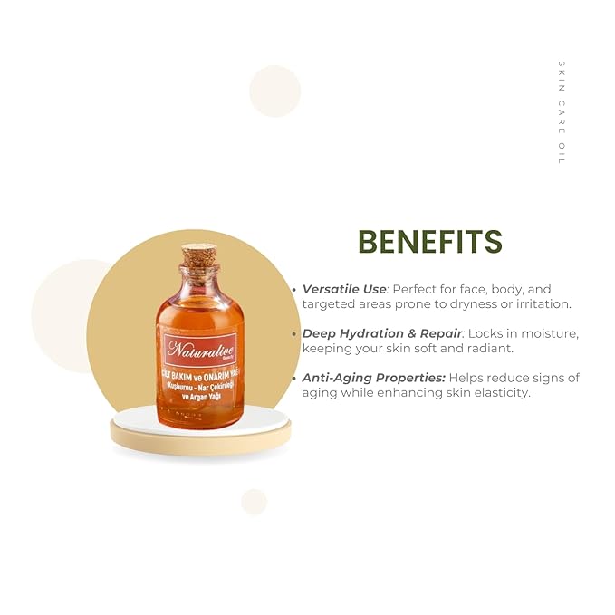 Natural Skin Repair Oil - Moisturizing, Repairing & Revitalizing - With Rosehip, Pomegranate Seed & Argan Oils - Vegan, Chemical-Free - 50ml | 1.69 fl oz