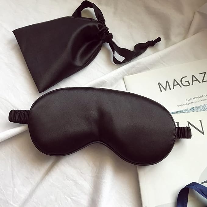 Silk Satin Sleeping Eye Mask, Black Sleep Eye Mask Night Blindfold for Women and Men, Soft Breathable Blackout Eyeshade Eye Cover for Travel, Wedding Bridesmaid Gift
