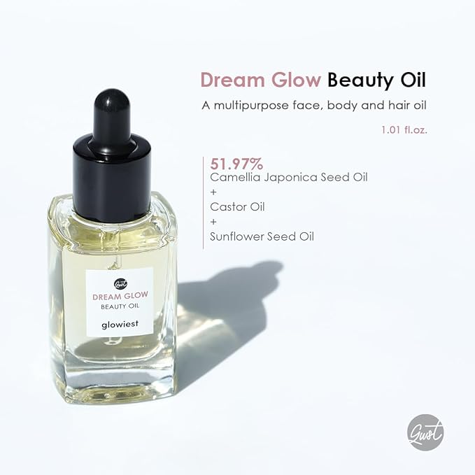 DREAM GLOW BEAUTY OIL - Natural Facial Oil for All Skin Types - Clean Beauty, Camellia Japonica SeedOil, CastorOil - 30ml (1.01 fl. oz.)