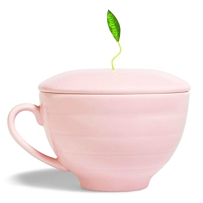 Tea Forte Mariposa 3-Piece Premium Mother's Day Tea Gift Set with Rose Pink Cafe Cup and Lid, Tea Tray and 10 Count Mini Presentation Box, 2 of Each Blend Handcrafted Pyramid Infuser Tea Bags