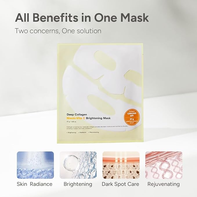 SUNGBOON EDITOR Deep Collagen Niacin-Vita C Overnight Mask 37gx4ea | Real Collagen 2,160,000PPB with Niacinamide & Vitamin C | Hydrating Face Mask for Glass Skin | Korean Skincare Routine