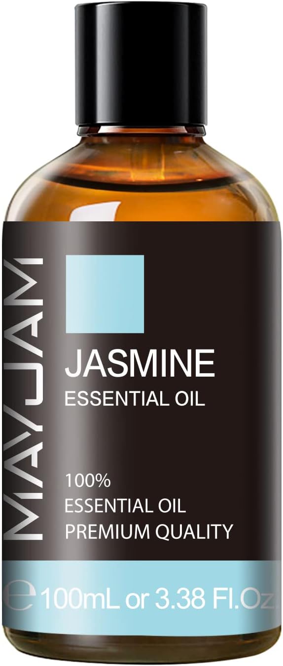 Jasmine Essential Oil with Glass Dropper, MAYJAM Pure Essential Oils for Diffusers for Home, Jasmine Oil for Soap Making, Candle Making, 3.38FL.OZ