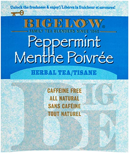 Bigelow Peppermint Herbal Tea 28-Count Boxes (Pack of 6) Caffeine-Free Bagged Herbal Tea in Individually Wrapped Foil Packets Contains Peppermint Leaves and Nothing Else