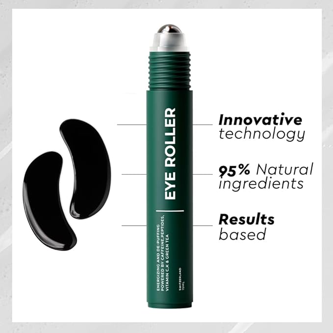 Wolf Project Eye Care Set - Energizing Eye Roller + Under Eye Mask for Dark Circles and Puffiness, With Caffeine, Vitamin C and Peptides