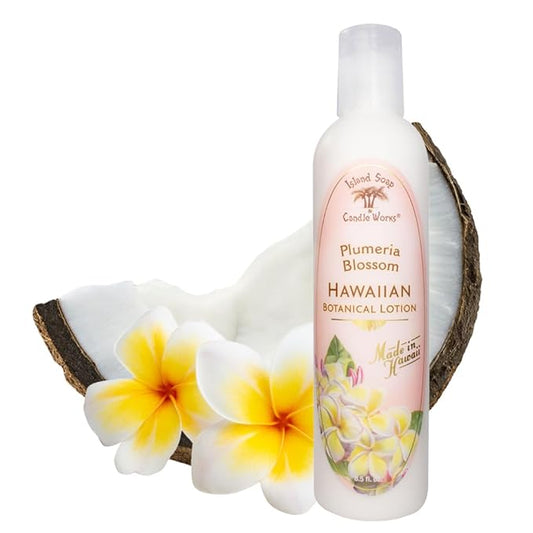 Island Soap and Candle Works Plumeria Blossom Scented Body Lotion for Men and Women, Paraben Free Body Moisturizer - Hydrating Hawaiian Skincare - 8.5 Fl Oz. Bottle