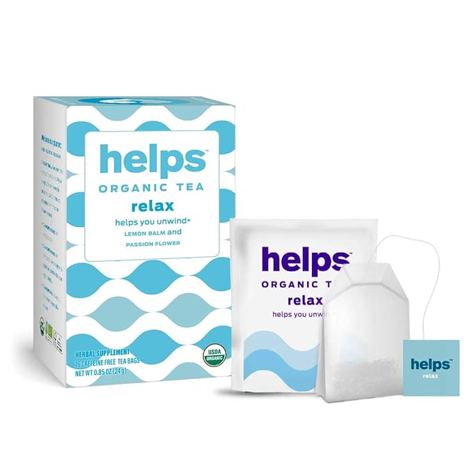 HELPS TEAS | Helps Relax Tea | Relaxing Organic herbal blend of Lemon Balm and Passionflower. Fights Anxiety To Rest Better and Helps You Unwind | 16 Tea Bags - Pack of 6 |