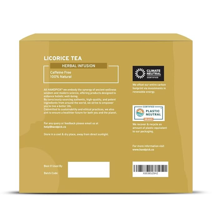 HANDPICK, Licorice Root Tea Bags (50 Count, 2g/bag) Licorice Tea | Non-GMO, Caffeine Free | Premium Quality Eco Conscious Round Bags