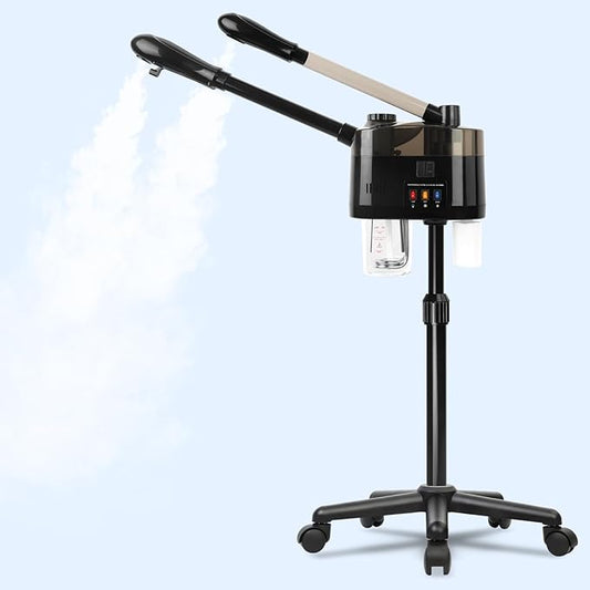 Professional Facial Steamer with Ozone, Hot&Cold Mist Facial Steamer, Facial Humidifier on Wheels, Esthetician Steamer for Facial Deep Cleaning and Moisturize, Suitable for Spa, Salon and at Home Use