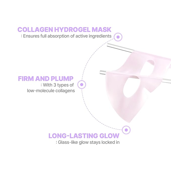 Cell Fusion C Glass Skin Collagen Mask, 1.23 oz. x 5 Sheets, Overnight Hydrogel Mask with Triple Collagen & Niacinamide, Hydrating and Plumping, Korean Skincare